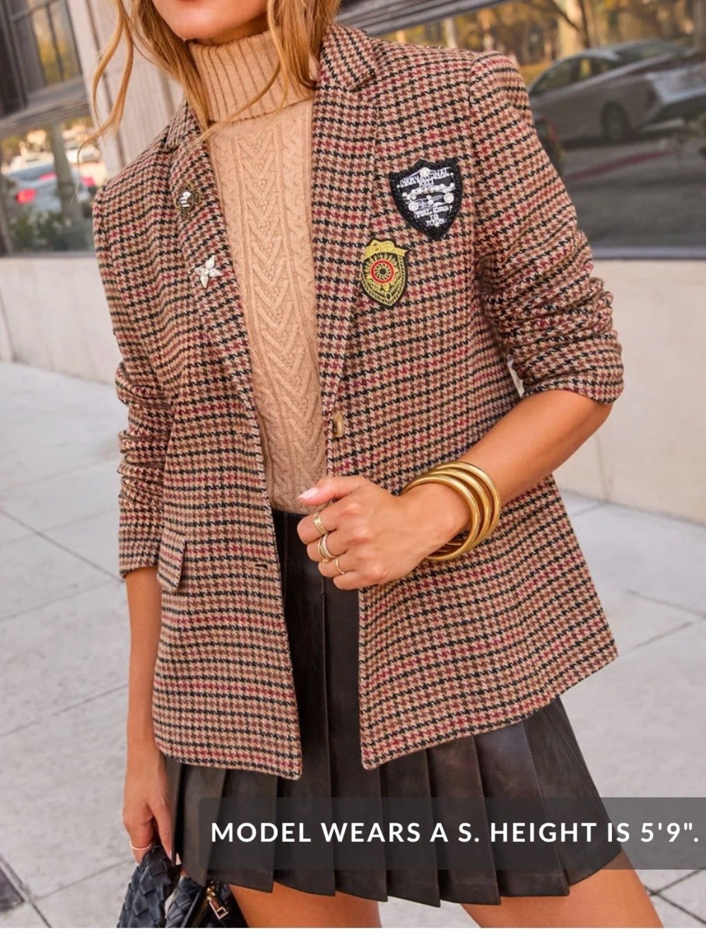 Vici Brown & Black Houndstooth Patch Blazer